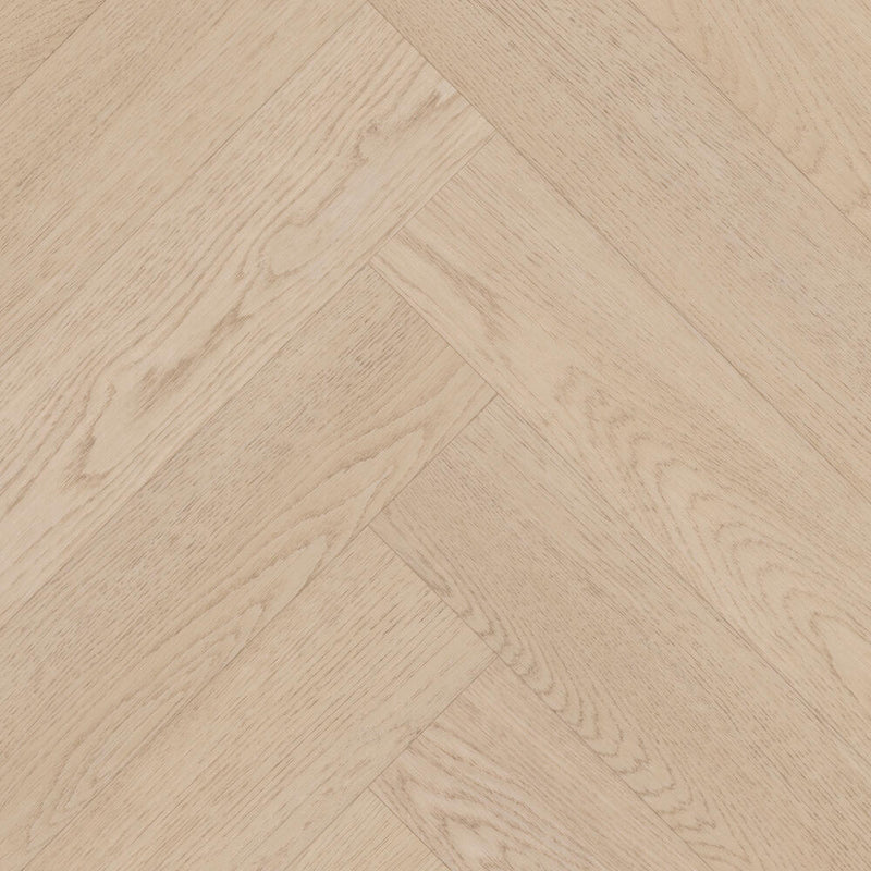 licht beige eiken visgraatvloer met een fijne houtstructuur en subtiele nerfpatronen