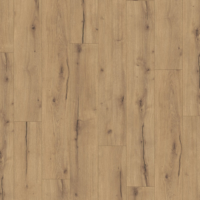 licht beige eiken vloer met lange planken en fijne houtstructuur met zichtbare noesten en subtiele zwartbruine lijnen in het houtpatroon
