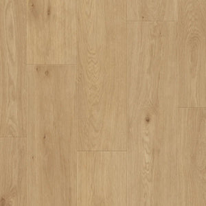 licht beige eiken vloer met brede planken en subtiele houtnerfstructuur, mat oppervlak