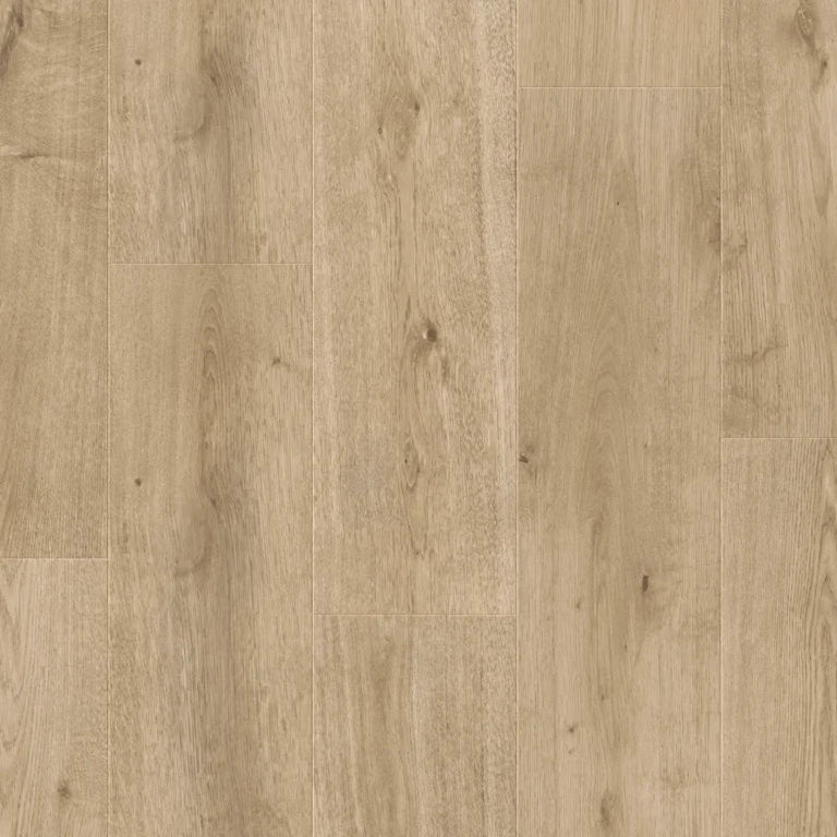 lichte beige eiken vloer met brede planken en natuurlijke houtstructuur met subtiele noesten en fijne houtnerf zichtbaar
